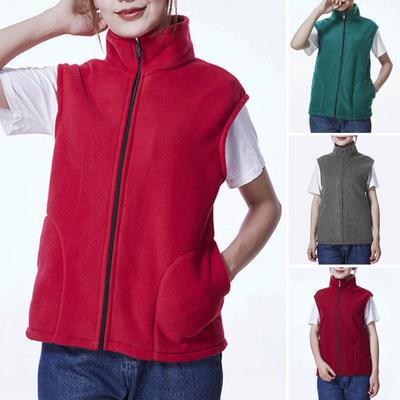 Damen-Weste für den Winter und Herbst, Stehkragen, Nackenschutz, ärmellos, reine Farbe, Reißverschluss, Strickjacke, dicker Plüsch, weiche Taschen, Weste für Mutter mittleren Alters