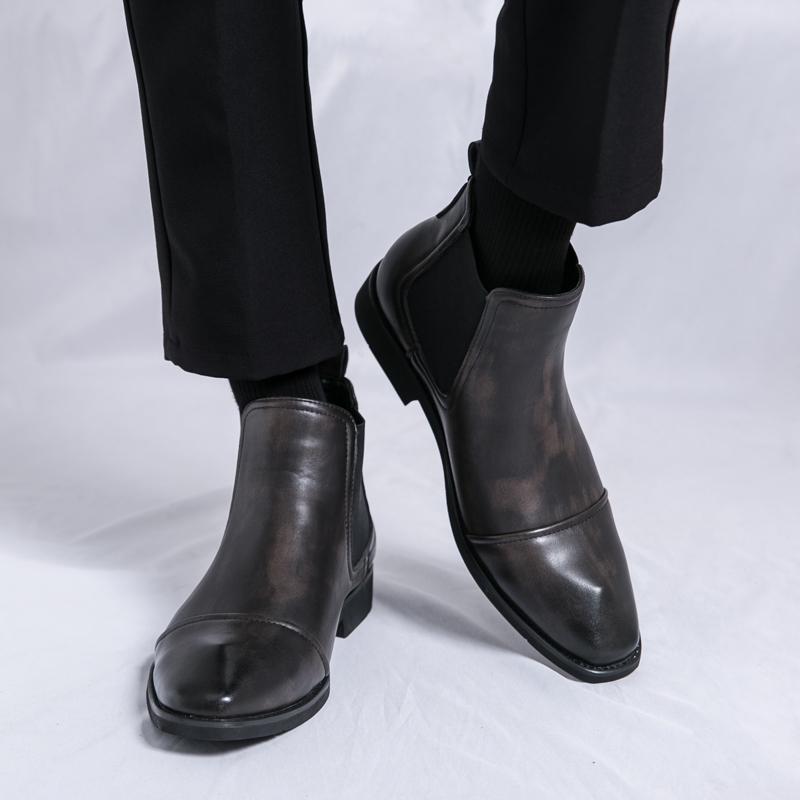 Men’s High Chelsea Boots Dress Formal Black Leather Ankle Boots Tuxedo Wedding Shoes Plus Size