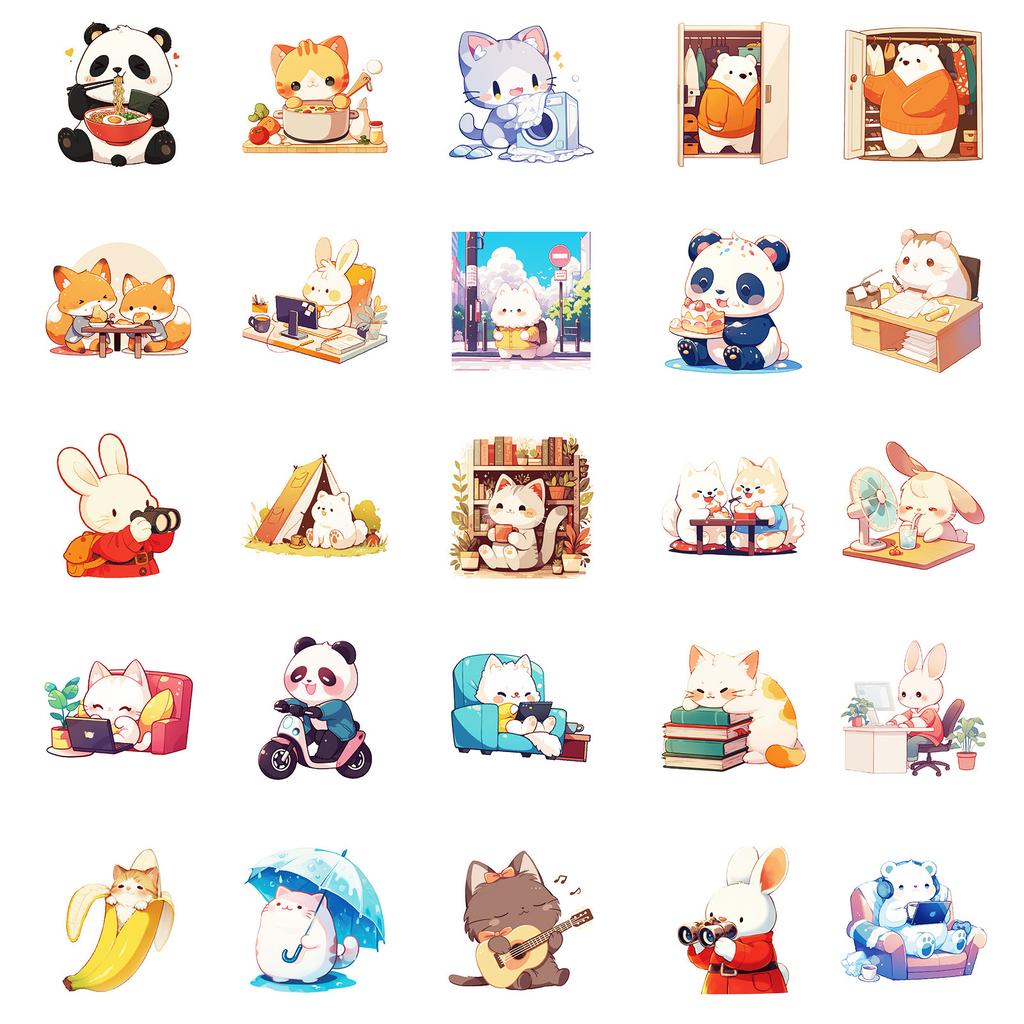 New 50 Cute Animal Day Graffiti Stickers PP Material Waterproof Stickers