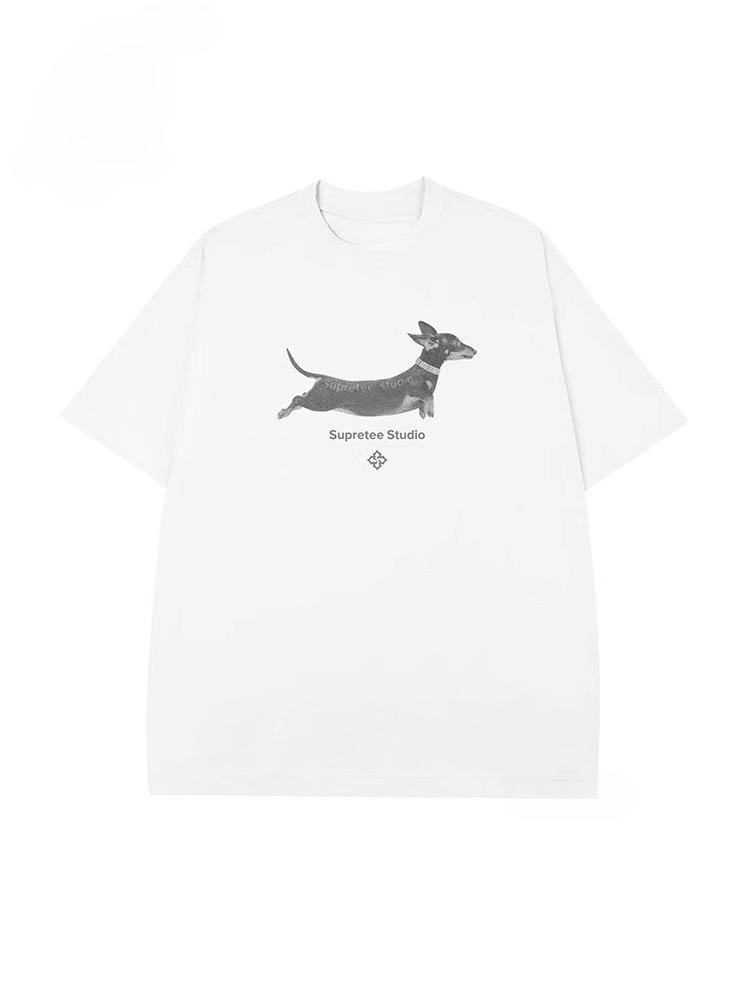 Dachshund Printed Short Sleeve TShirt Mens Large Size Loose Trendy Brand  High Street American Retro Niche Half Sleeve Casual S