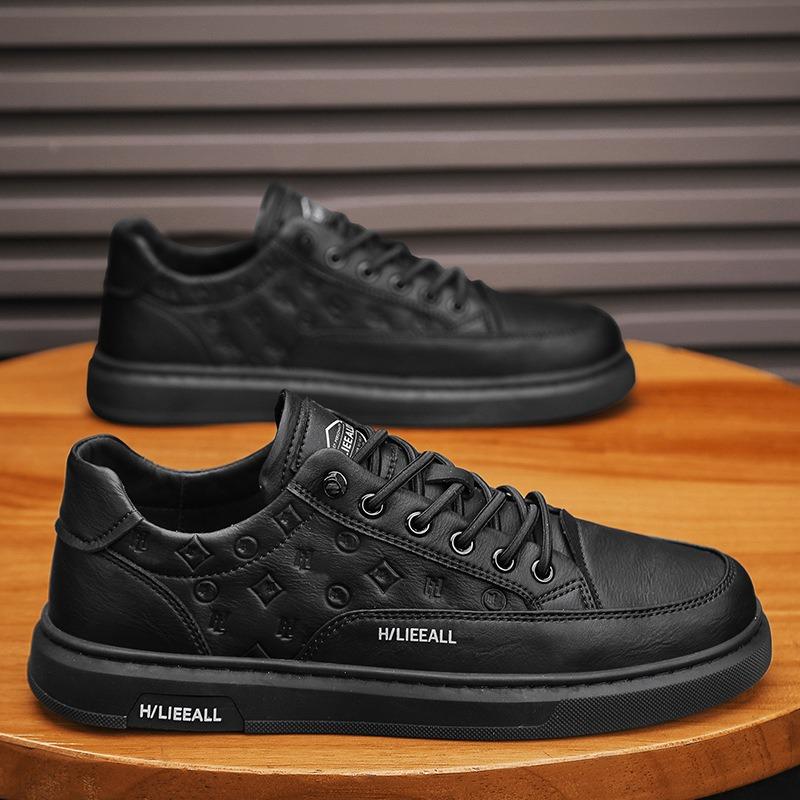 

Men s shoes spring new business casual shoes trendy versatile non-slip wear-resistant waterproof little white shoes work trendy shoes 44 чёрный