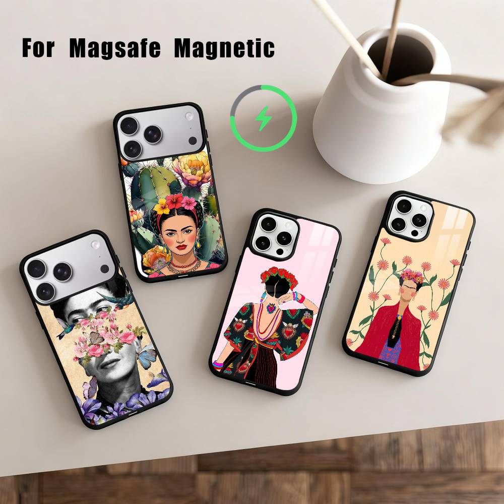 F-Frida-A K-Kahlo-g A-Art Pouzdro na telefon Pro iPhone 17,16,15,14,13,12,Plus,Pro,Max pro Magsafe Magnetické Bezdrátové Nabíjení