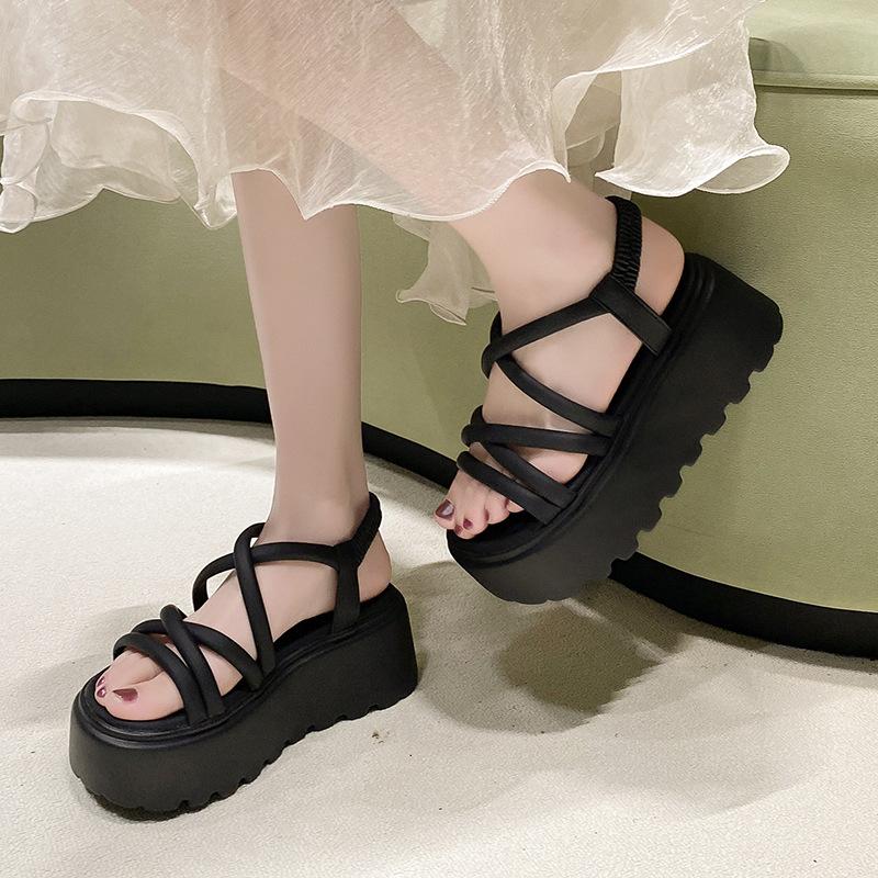 5 years summer new 7cm inner height increase sandals versatile with skirt casual sandals Roman sandals beach sandals