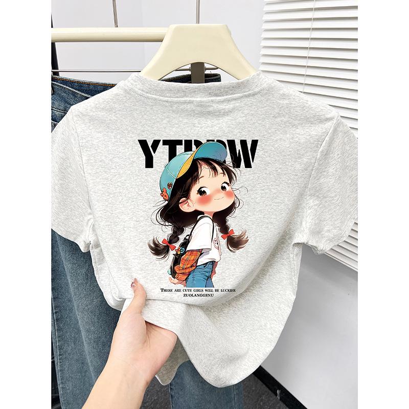 

Women s Summer 2024 Korean Cartoon Print Slimming T-Shirt L белый/серый