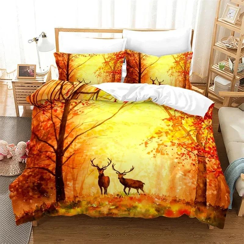 3D Print Sunset Wildlife Deer Elk GiraffeComfortable Duvet Cover Pillowcase Bedding Set Children Bedroom Decoration Home Textile