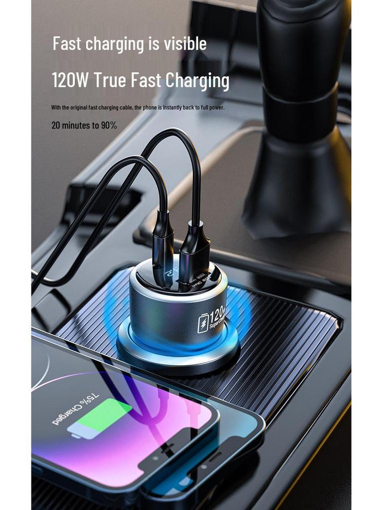120W Dual Car Charger for Xiaomi and Apple - Super Fast Charging Adapter