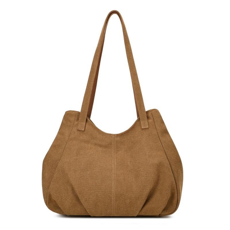 Lässige Canvas-Tragetasche mit gefaltetem Frontdesign Lange Schultergurte Große Kapazität Shopper-Tasche für den täglichen Gebrauch