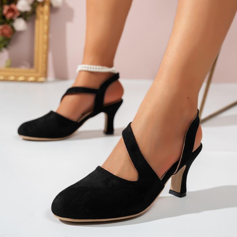 

Baotou Sandals Women s Summer New Round Toe Shallow Mouth One Strap Anti-slip Wear-resistant Block Heel High Heels 36