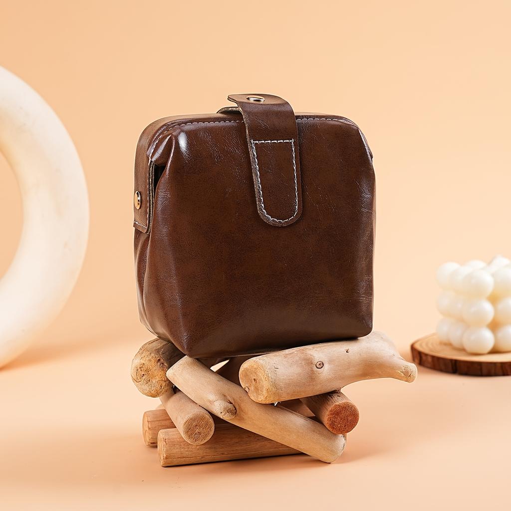 Bolsa de Cosméticos de Cuero PU Vintage Moda Color Sólido Gran Capacidad Billetera para Monedas Botón Caja Organizadora de Maquillaje
