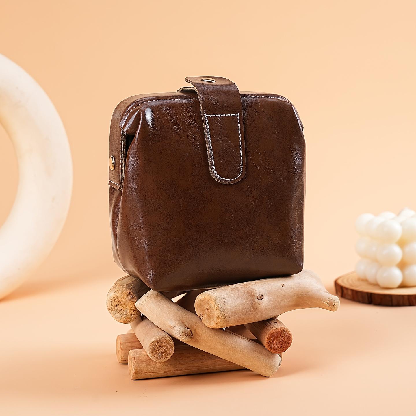 

Fashion Vintage PU Leather Cosmetic Bag Solid Color Large Capacity Coin Purse Button Makeup Organizer Box кавовий