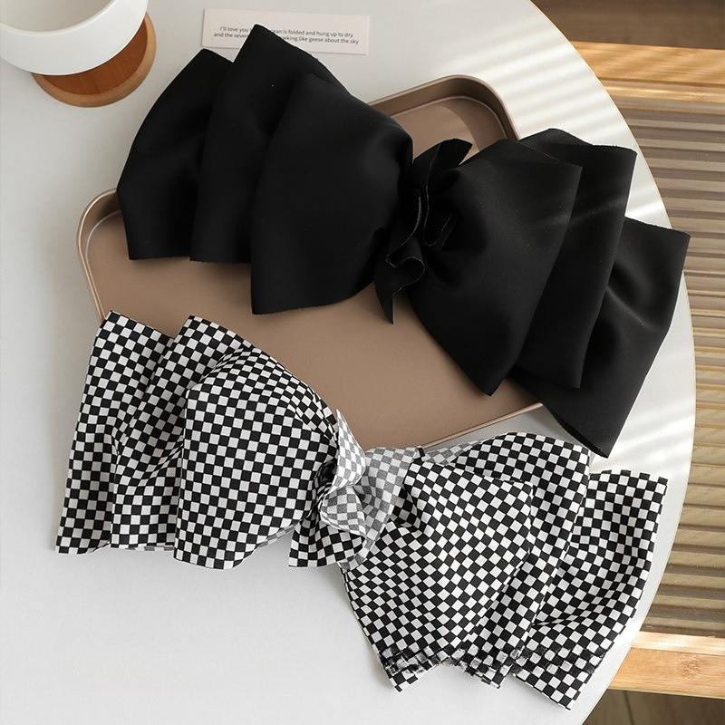 Schachbrettmuster Gitter Großer Schleifen Haarspange Federklemme High-End Sommer Pferdeschwanzspange Frische Süße Kopfbedeckung Kreative Kleidung Accessoires