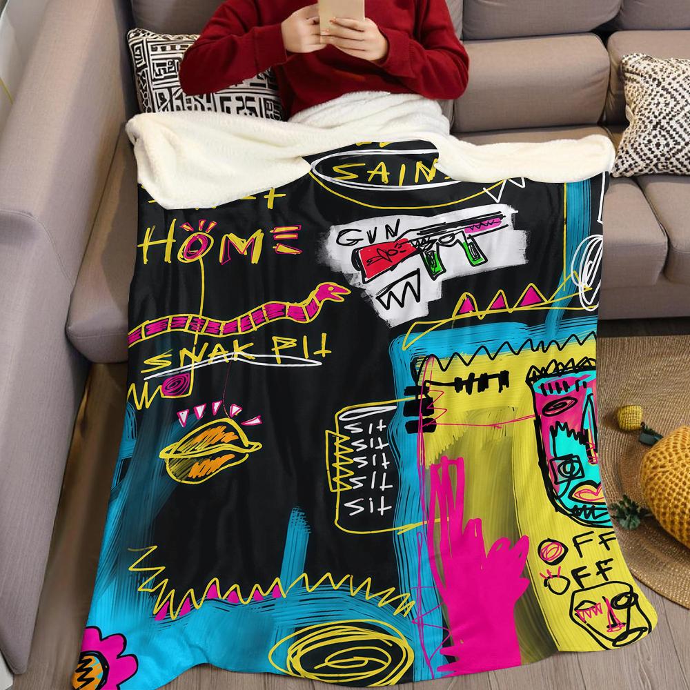 Graffiti - Stil Wortkunst Flanelldecke Warm Weich Halloween Weihnachten Sofa Warm Gemütlich Dekoratives Dekor Geschenk Für Alle Jahreszeiten