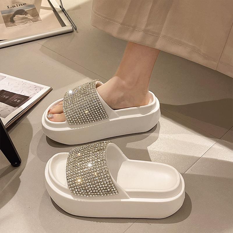 

Rhinestone platform slippers for women s summer wear with skirts, new high-end muffins, heightening beach high-heeled sandals 40/41 білий