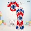 Girls Round Neck Short Sleeve Printed Top And Flared Pants Navy Blue Two Piece Set