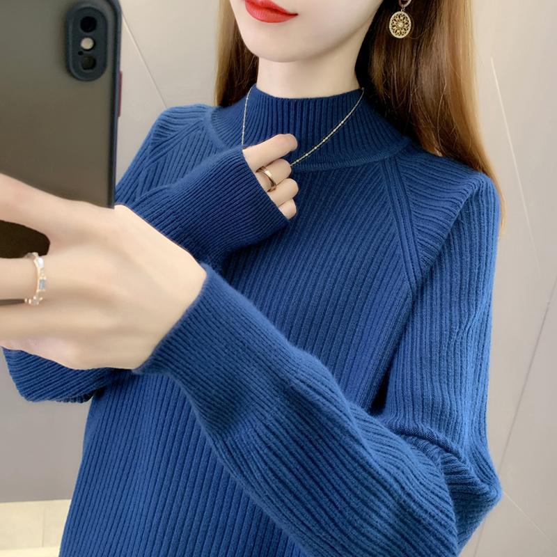 Solid Mock Neck Sweater, Versatile Long Sleeve Sweater for Fall & Winter, Women's Clothing