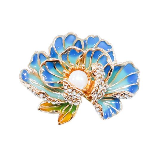 Women Brooch Sparkling Rhinestones Imitation Pearl Flower Shape Lapel Pin Suits Coats Bags Scarves Badge Versatile Accessory