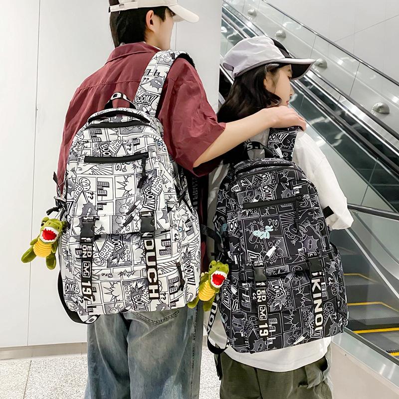 School bag male Korean version manga letters large capacity junior high school student campus backpack cool street couple backpack