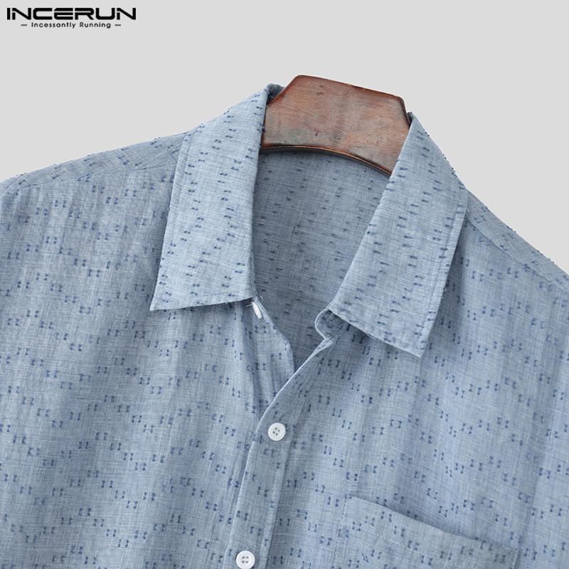 INCERUN Oversized Men Summer Lapel Neck Short Sleeve Buttons Print Casual Loose Shirts