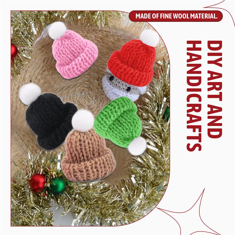 A96I-110PCS Mini Knitting Hats Mini Wool Hat For Christmas Ornaments DIY Art And Craft