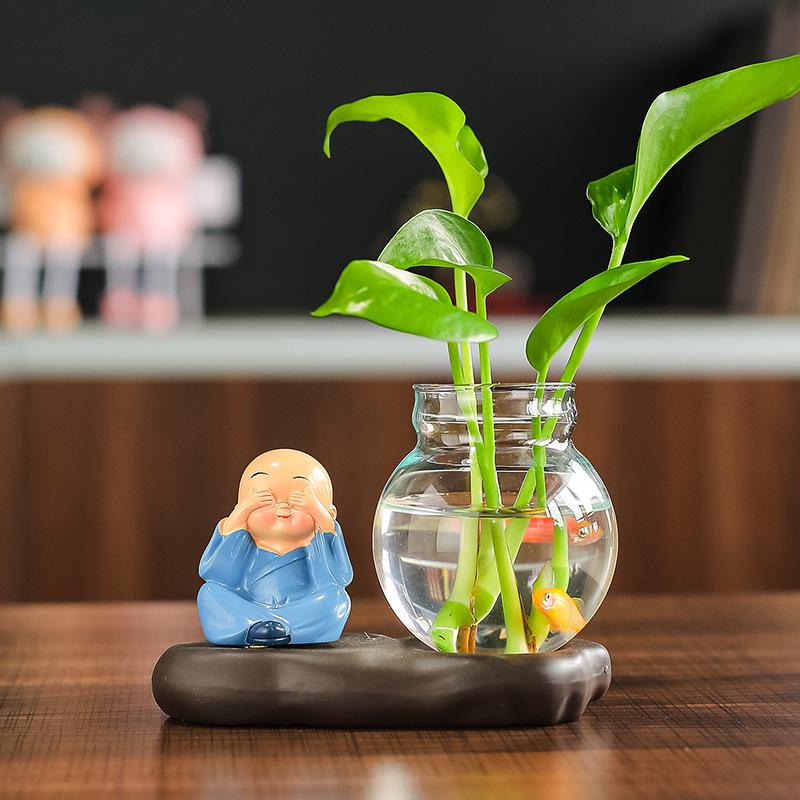 Creative Resin Monk Hydroponic Vase for Home and Office Decor