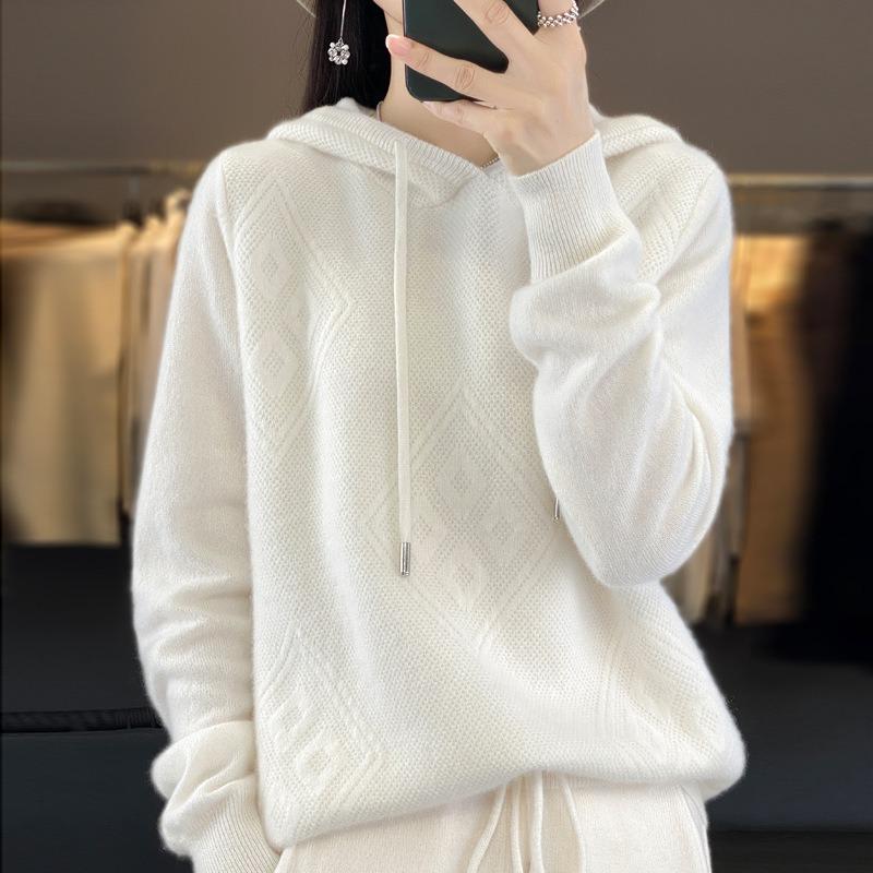 

Весенне-осенняя женская толстовка с капюшоном, вязаная толстовка с капюшоном, свободный и тонкий повседневный свитер с иглами корицы, пальто XXL белый