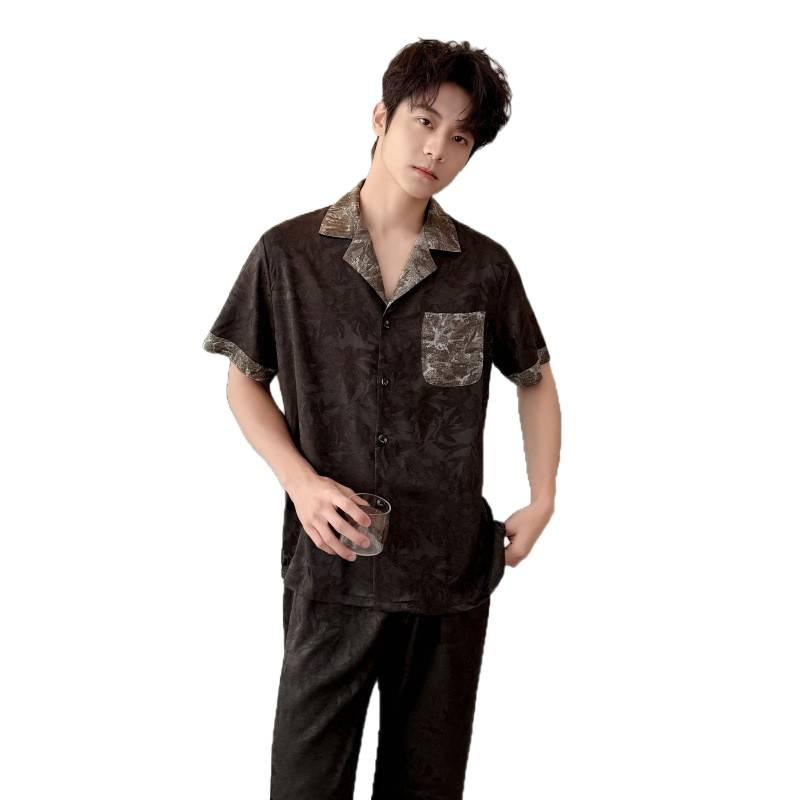 Men's pajamas men's ice silk loungewear long-sleeved trousers cardigan 1011 new high-end men's thin suit