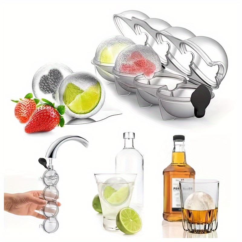 1pc 4 Sphere Ice Ball Maker Mold, Plastic Cocktail Whiskey Ice Tray Multifunctional Home Chocolate Molds, Kitchen Gadgets for Freezer, Bar Accessories