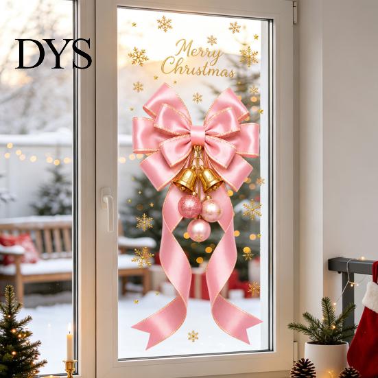 Santa Claus Glass Stickers Static Sticker, Christmas Theme Bow Pattern Print, Removable Party Supplies Electrostatic PVC Film for Home And Store Doors