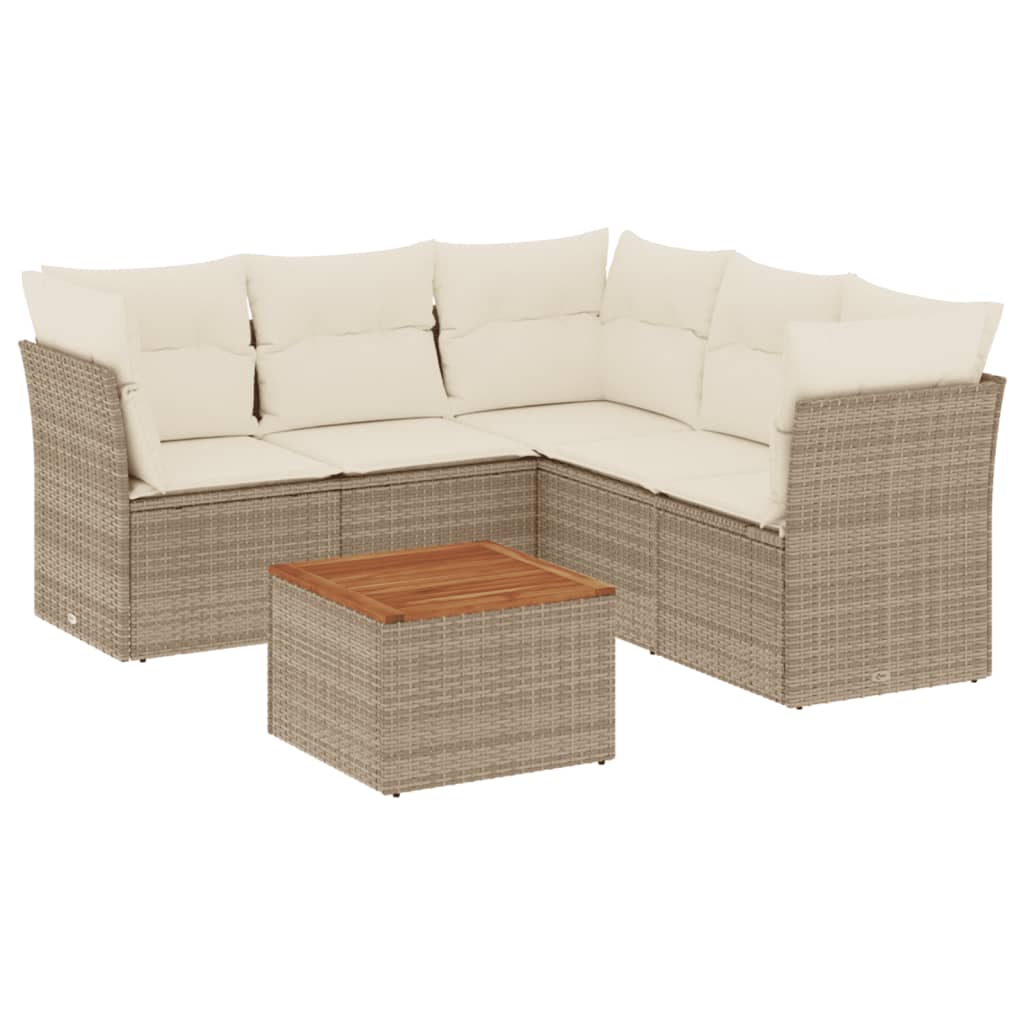 Vidaxl 6-Cz. Garden Furniture Set With Cushions, Beige, Poly Rattan