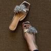 Fashion French Square Head Fireworks Rhinestone Temperament Open Toe Cool Drag Women Fashion Silver Flip Flops