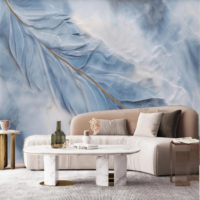 Modern Relief Wallpaper Light Blue Feather Marble Wall Murals Living Room Tv Sofa Bedroom Creative Wall Paperhome Decor