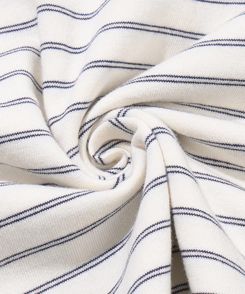 AGOD Contrast Denim Collar Stripe Half T-Shirt [Ivory]
