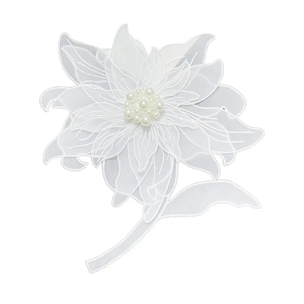 

Cloth Fabric Handmade Pearl Flower Patches DIY Craft Sew On Floral Patches Multilayer Appliques Embroidery Patches белый