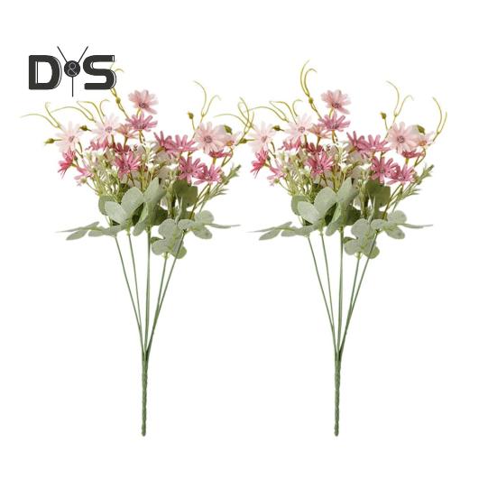 

2 шт. искусственные цветы букет искусственных ромашек с гибким стеблем устойчивые к погодным условиям искусственные цветы для вазы садовый домашний декор весенне-летнее украшение 2pcs розовый