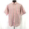 ROSAM Linen Polyester Short Sleeve Shirt Men’s L Red Stripe Glossy texture(USED)