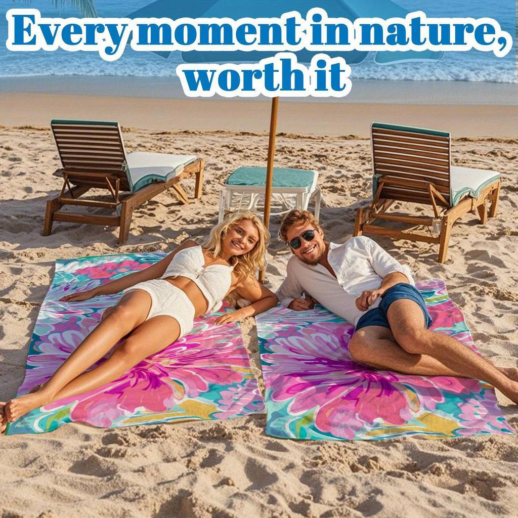 Tropical Floral Bath Towel - Vibrant Pink Design, Soft Absorbent, Perfect for Summer Relaxation, Adds Beauty To Your Beach Days