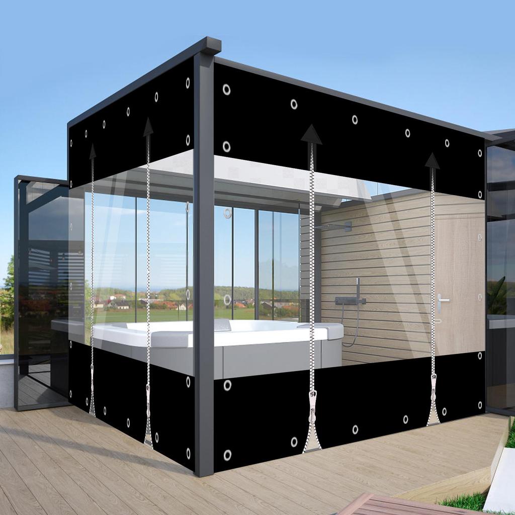 420 G/m² PVC Tarpaulin Transparent with Zip, Waterproof Tarpaulin for Outdoor Furniture, Porch, Pergola