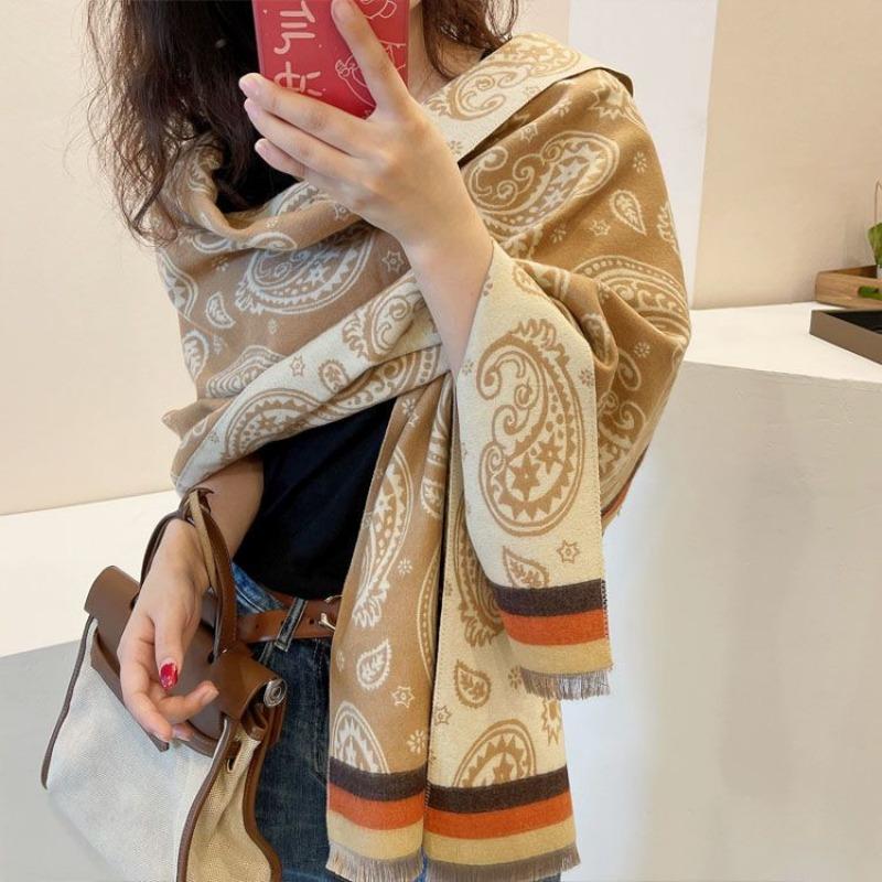 Thickened Imitation Cashmere Shawl Women's 190x65 Long Skin-showing White Temperament Mother Scarf