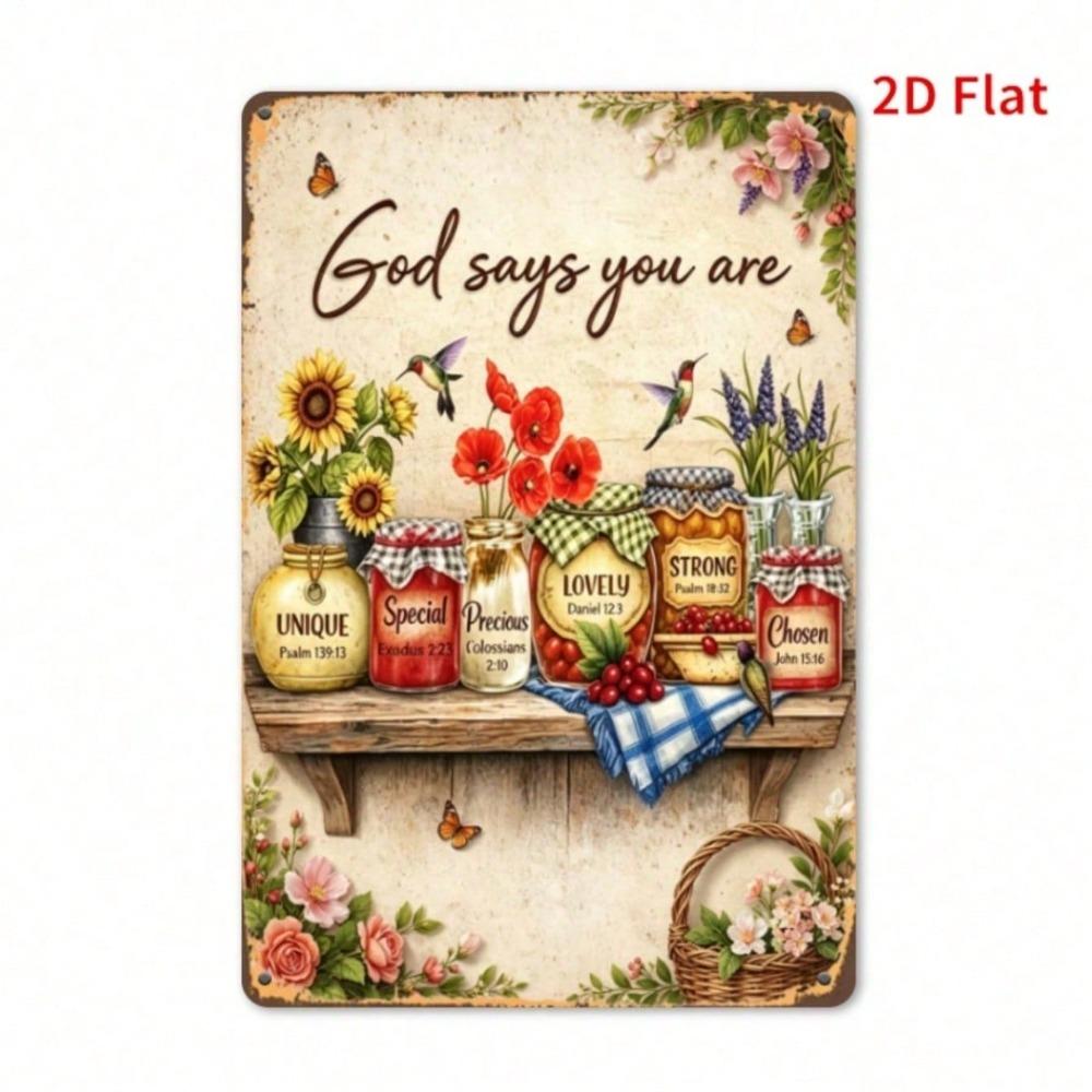1pc Vintage Sunflower Hummingbird Metal Tin Sign, Bible Verse Floral Retro Farmhouse Kitchen Decor, 7.87x1