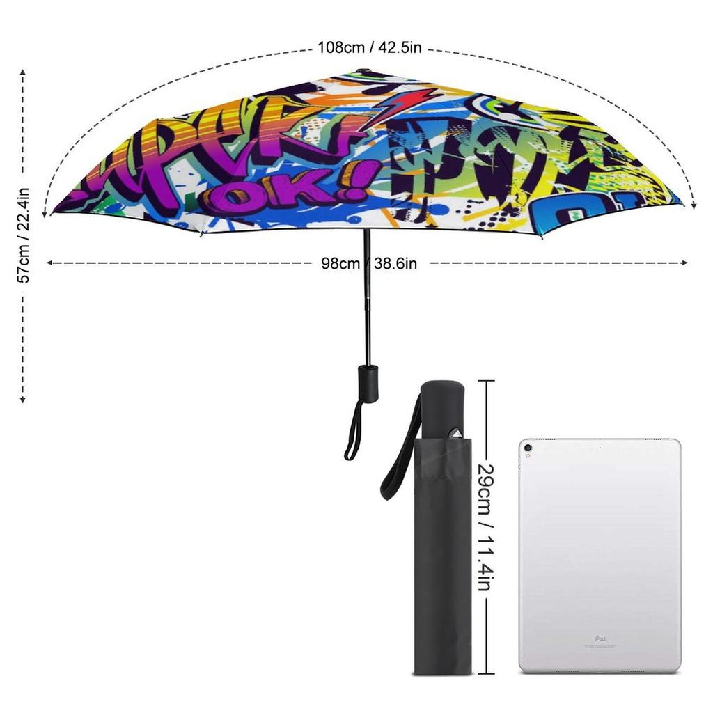 1 Pack Automatic Umbrella With Sturdy Ribs And Waterproof Fabric For Travel Protection Featuring Graffiti Inspired Touch