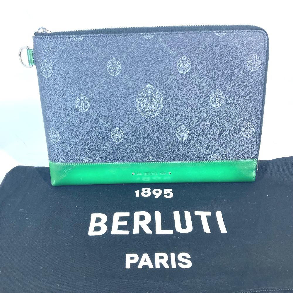 Berluti L-shaped fastener Nino Logo pouch bag Clutch bag PVC/Leather gray/Green