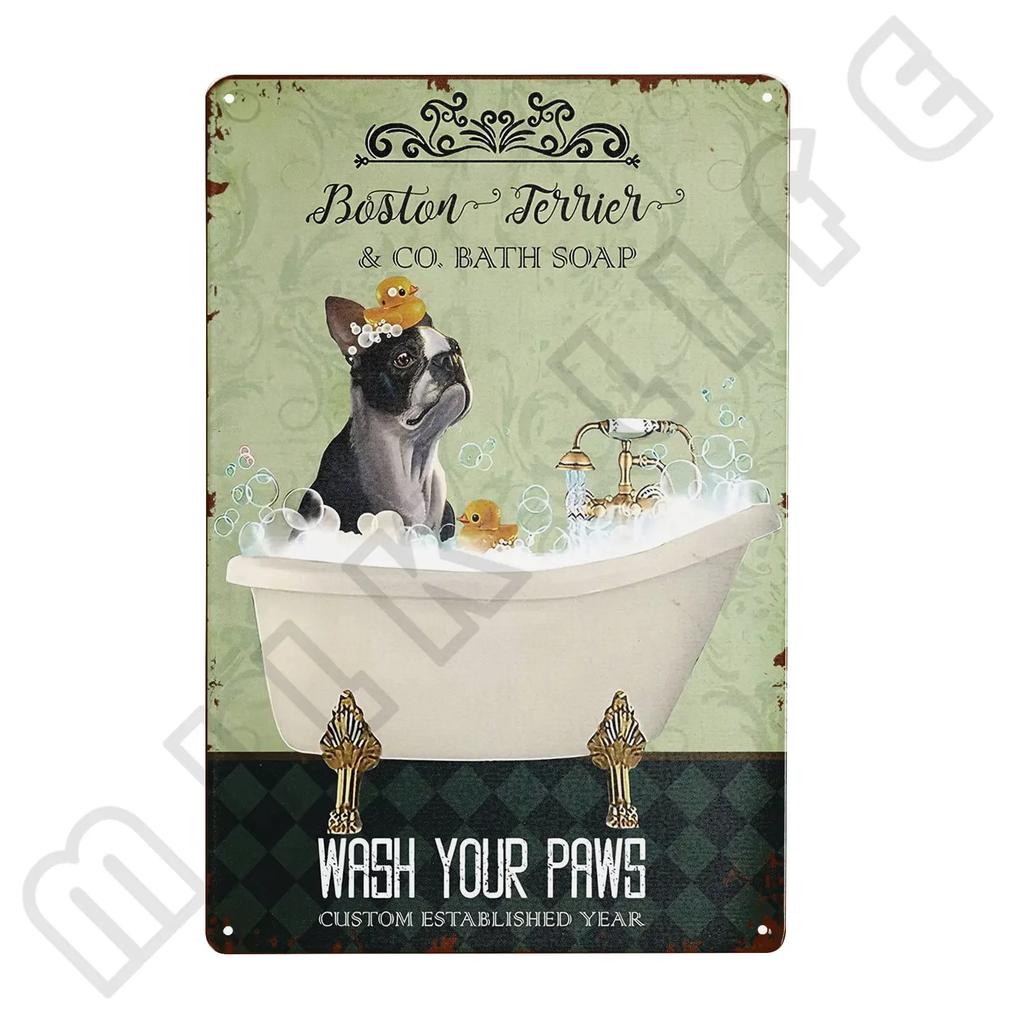 Metal Boston Terrier Co Bath Soap Tin Sign for Bathroom Toilet Home Room Pet Shop Decoration 12 X 8 Inches