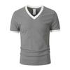 Herren Schlanke Passform V-Ausschnitt Kurzarm Gerippt Gestreift Lässig Sport Fitness T-Shirt