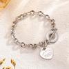 Stainless Steel Heart Charm Link Chain with OT Toggle Clasp – Elegant Zircon for Women,