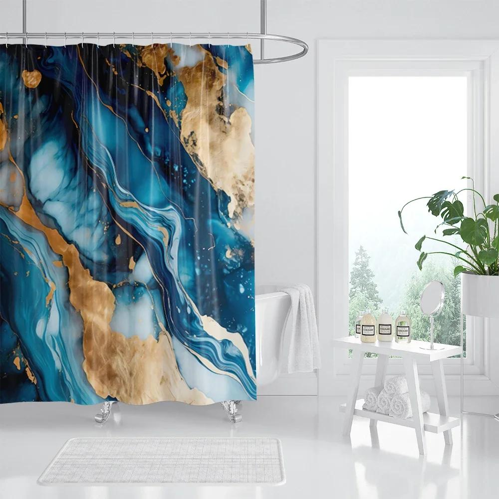 Marble Texturxury Bathroe Luom Shower Curtain Modern Polyester Fabric Shower Curtain Bathtub Accessories Bath Screen with Hooks