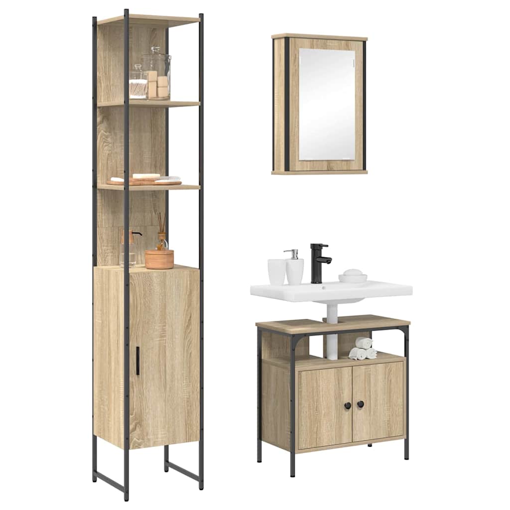 Bathroom Furniture Set with Shelf 3 Pcs Sonoma Oak Wood Based Material