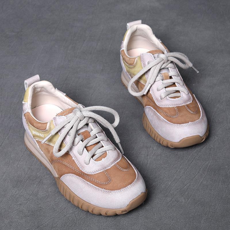 Johnature Genuine Leather Sneakers Versatile Soft Soled Lace-up Women's Casual Sports Shoes