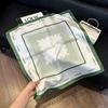 71Cm New Chinese Simulation Silk Square Scarf Soft and Skin-friendly Ink Flower Rhyme Printing Silk Scarf Neck Sunscreen Small Scarf