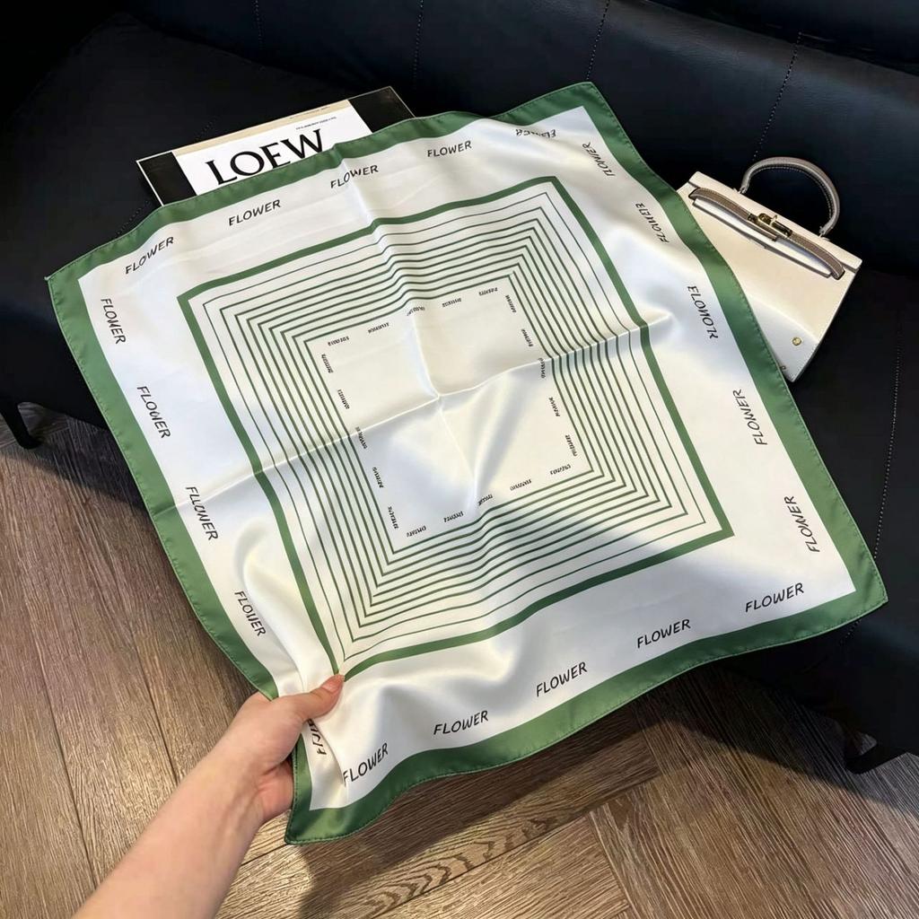 71Cm New Chinese Simulation Silk Square Scarf Soft and Skin-friendly Ink Flower Rhyme Printing Silk Scarf Neck Sunscreen Small Scarf