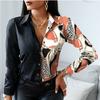 2024 Women Fashion Elegant Scarf Chain Print Button Design Shirt Long Sleeve Patchwork Spring